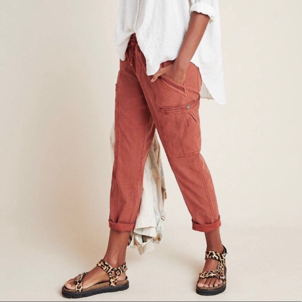Anthropologie pastel red pink cargo pants